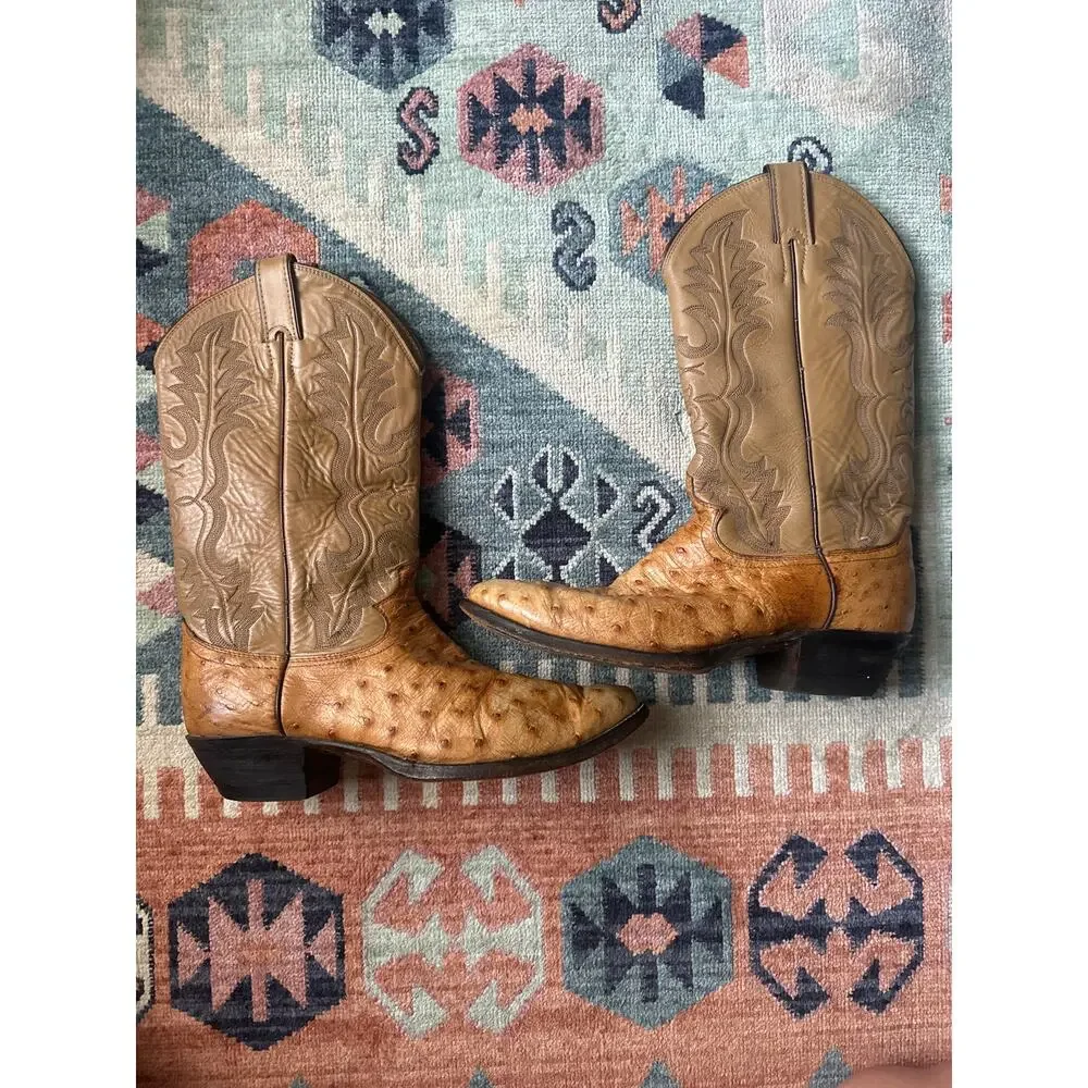Vintage Justin 8931 Full Quill Ostrich Cowboy Boots – Tan, Size 10D 1990s